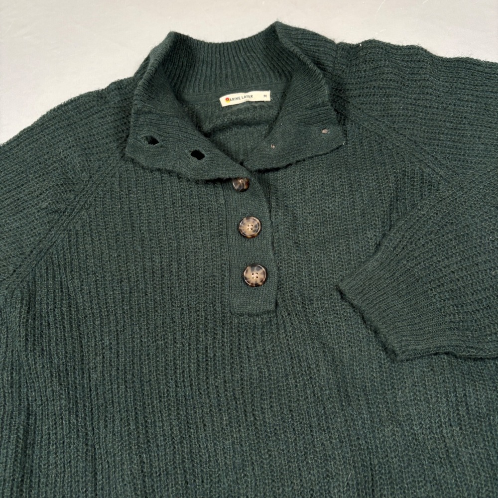 Marine Layer Evelyn Sweater Womens Medium Forest Green Alpaca Wool Henley Knit